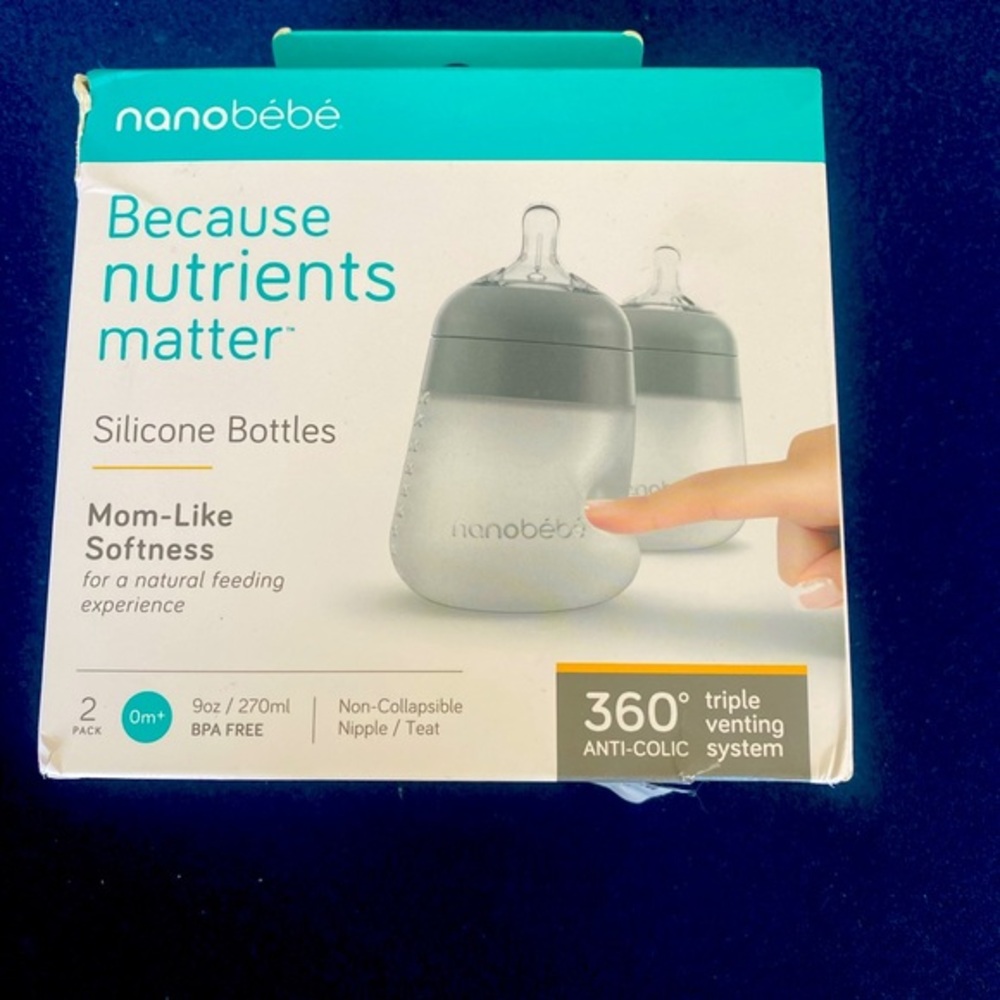 2 pack of NANO BEBE silicon baby bottles! Natural feeling "like mom!"